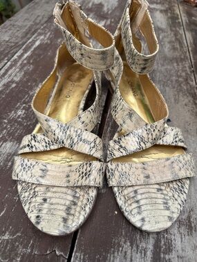 Arturo Chiang Beige Snake-Print Ankle-Strap Sandals